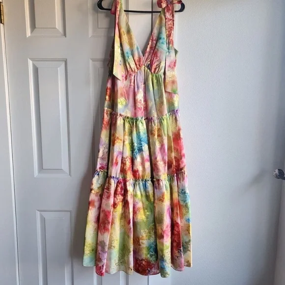 MARCHESA NOTTE Tiered metallic fil coupé floral-print woven maxi dress Large - Picture 7 of 11